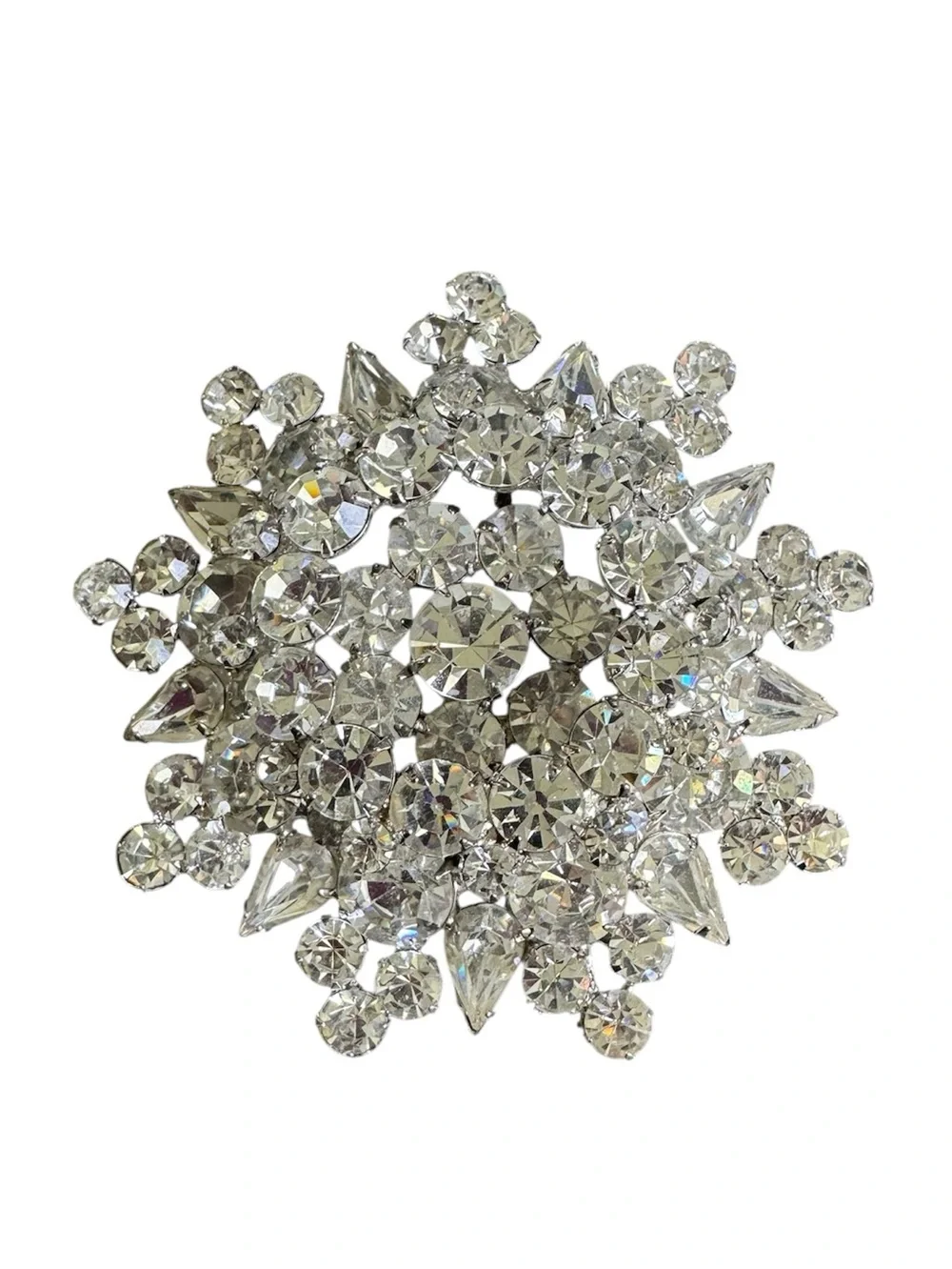 Vintage XL Rhinestone Brooch HUGE Rhinestone Pin 50s 60s Designer Pink Sunburst